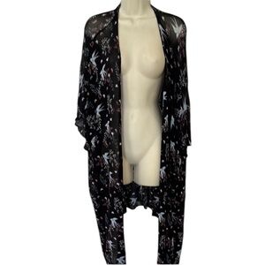 Freshman oversized black Floral lightweight knit  cover up Kimono Cardigan